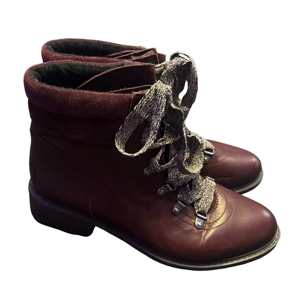 NEW Sam Edelman Women's Burgundy Leather Lace-Up Combat Ankle Boots Size 9
